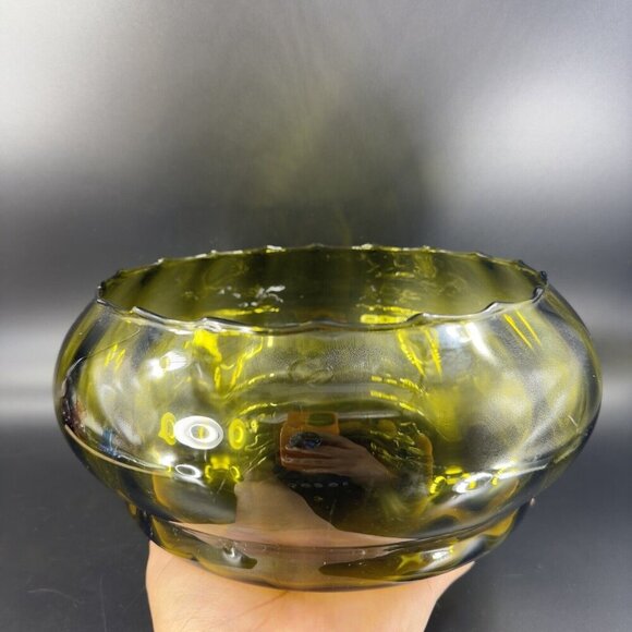 Vintage Empoli Italian Glass Large Bowl Dish Centerpiece Hand Blown Green Italy - Picture 15 of 15